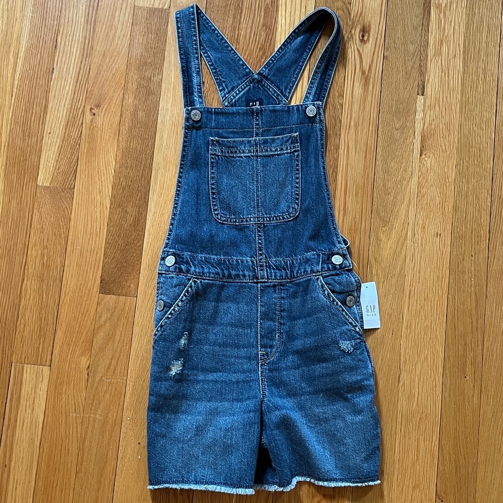 Gap kids girls Denim Short Overalls NWT XL frayed hem.